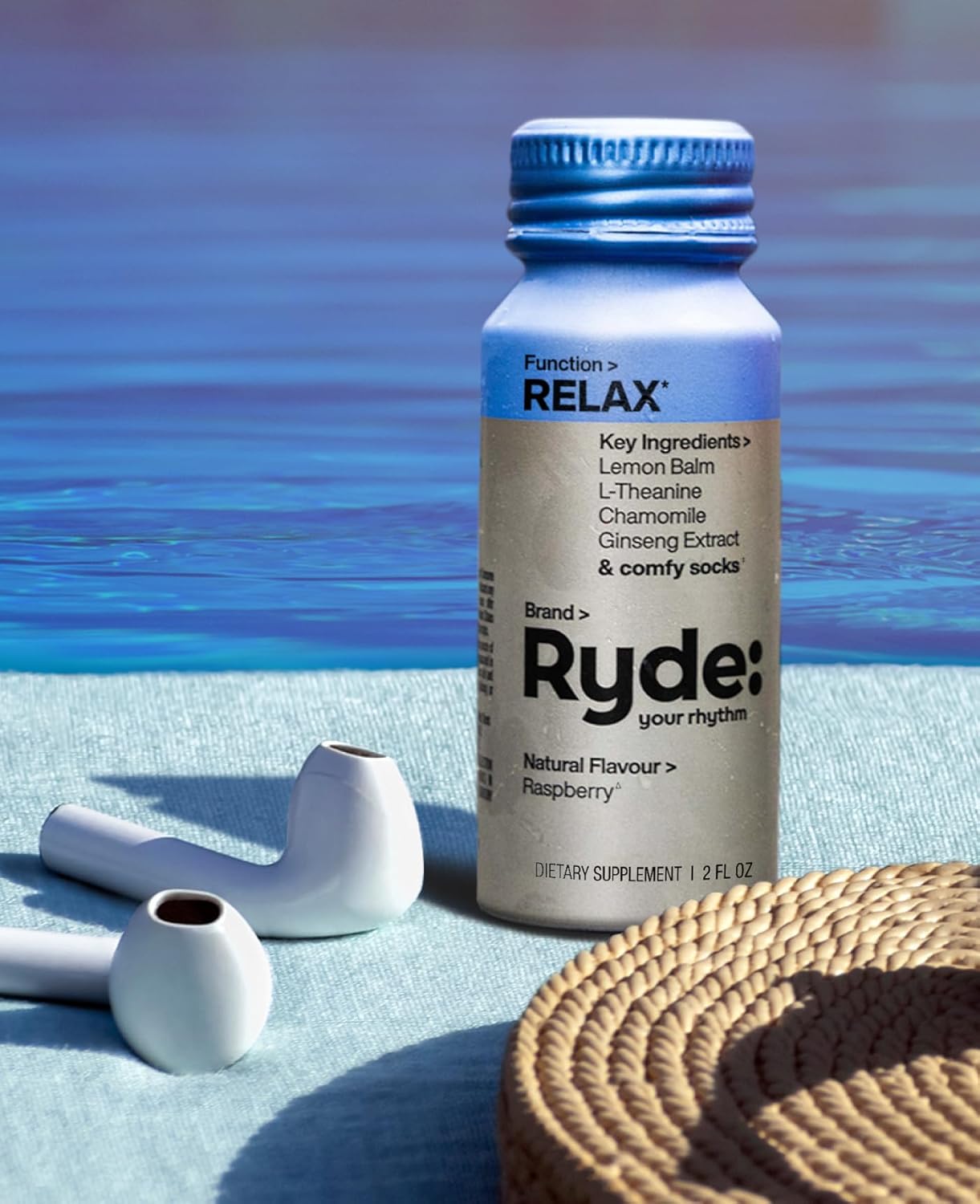 RYDE Shots: Natural Energy & Relaxation Blend with B Vitamins, Ginseng, Chamomile, Caffeine | Zero Cal, Sugar-Free | 16 Pack
