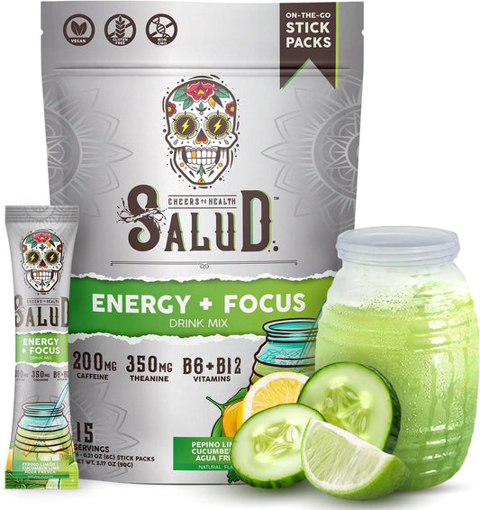 Salud Salud Cucumber Lime Energy Drink Powder with Focus - Organic, Non-GMO, Vegan, Gluten-Free, 15 Servings