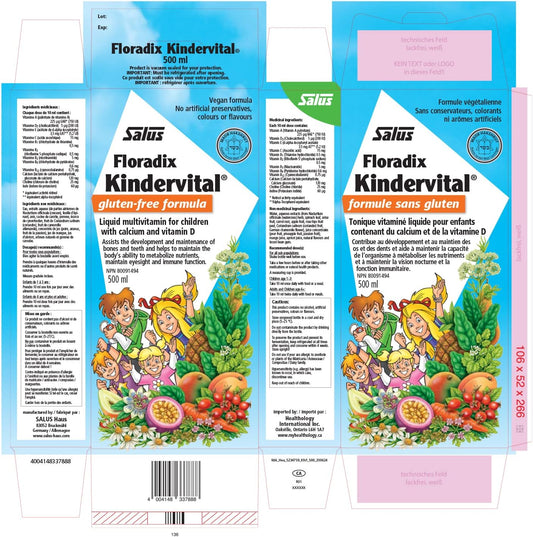 SALUS Children's Kindervital Floradix Multivitamin Liquid Supplement, 500 ML