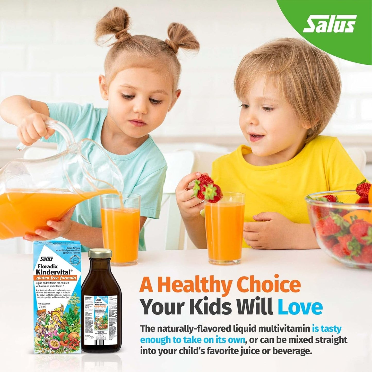 SALUS Children's Kindervital Floradix Multivitamin Liquid Supplement, 500 ML