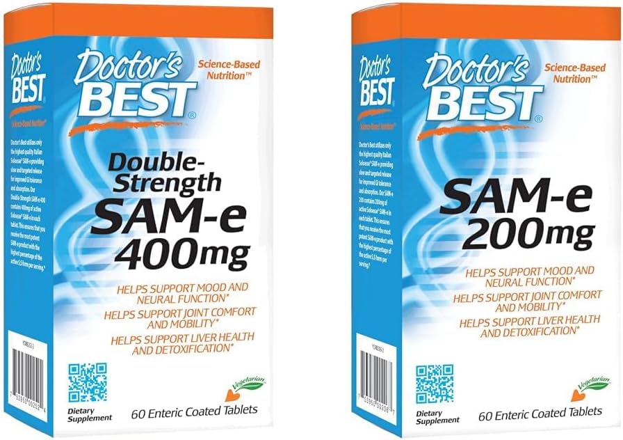 SAM-e 400 mg - Vegan Mood & Joint Support Supplement - 60 Enteric Coated Tablets - Non-GMO & Gluten Free - Doctor's Best