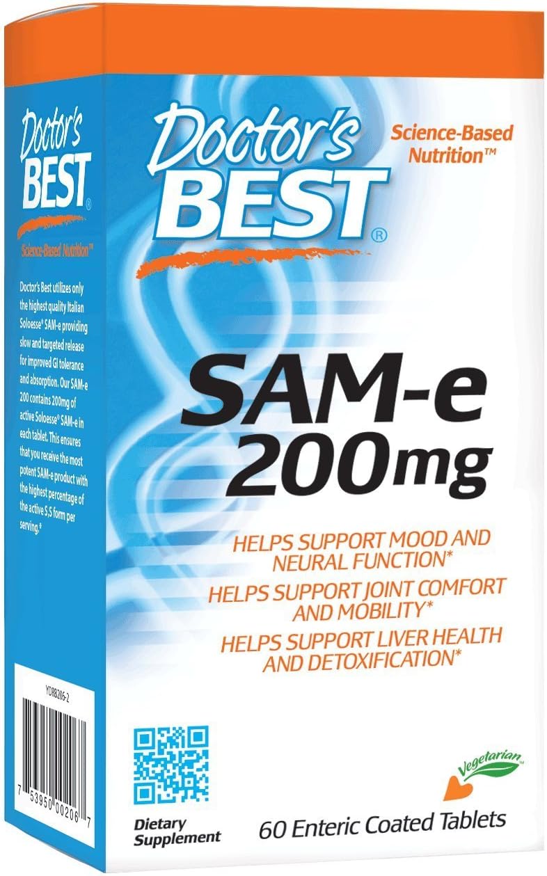 SAM-e 400 mg - Vegan Mood & Joint Support Supplement - 60 Enteric Coated Tablets - Non-GMO & Gluten Free - Doctor's Best