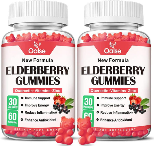 Sambucus Black Elderberry Gummies with Zinc, Vitamin C & D3 - Immune Support for Kids and Adults - Organic Elderberry Gummies - 60 Count (Pack of 2)