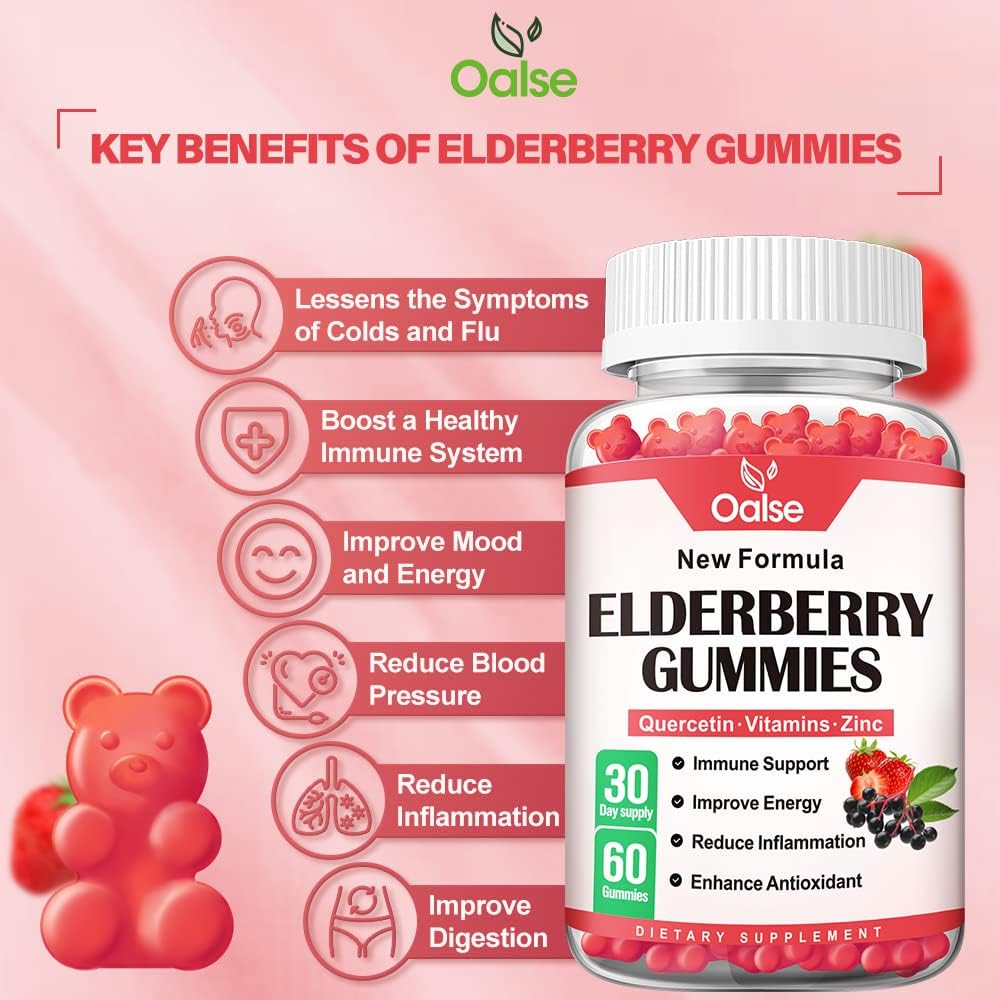 Sambucus Black Elderberry Gummies with Zinc, Vitamin C & D3 - Immune Support for Kids and Adults - Organic Elderberry Gummies - 60 Count (Pack of 2)