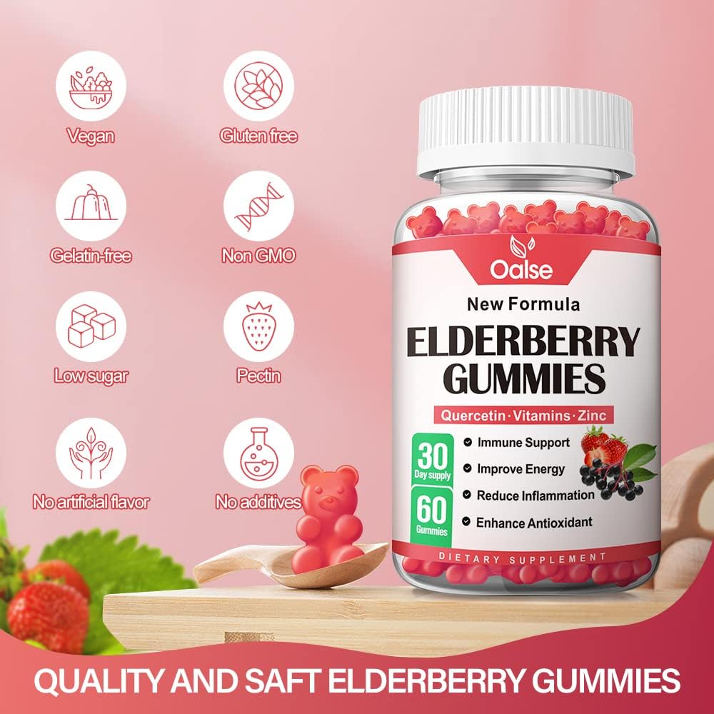 Sambucus Black Elderberry Gummies with Zinc, Vitamin C & D3 - Immune Support for Kids and Adults - Organic Elderberry Gummies - 60 Count (Pack of 2)