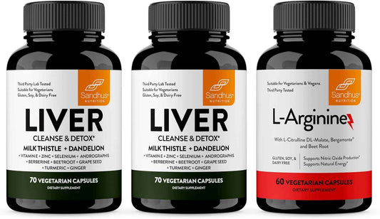 Sandhu's Liver Renew Cleanse & L-Arginine with Nitric Oxide Precursor Capsules | Supports Immune, Digestive Health, Energy and Healthy Circulation