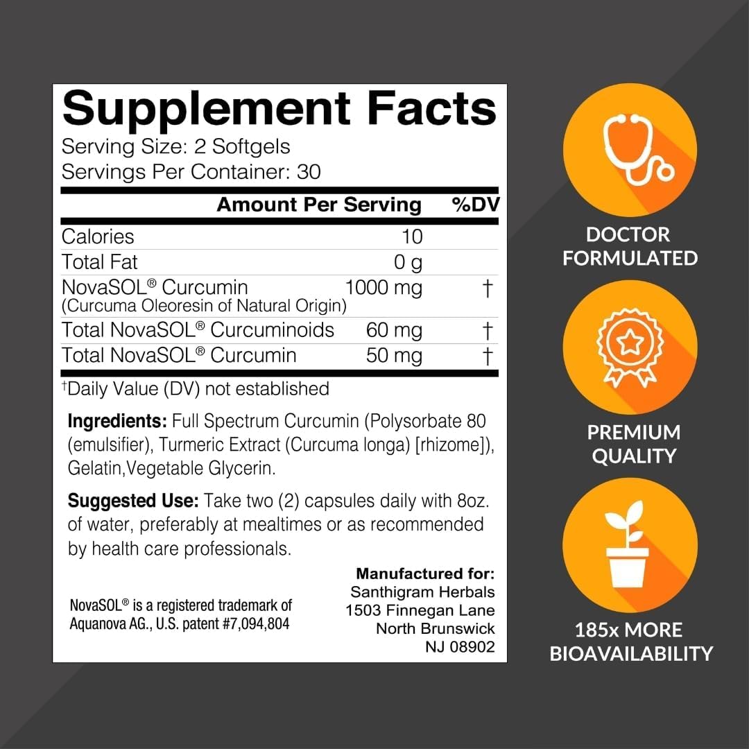 Santhigram Wellness Kerala Ayurveda Premium Turmeric Curcumin NovaSOL Supplements - Enhanced Bioavailability for Joint Mobility, Immunity, and Digestive Health