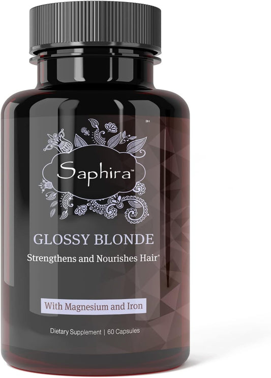 Saphira Glossy Blonde Hair Vitamins with Magnesium and Iron - 60 Capsules, 30 Day Supply for Blonde, Bleached, and Highlighted Hair