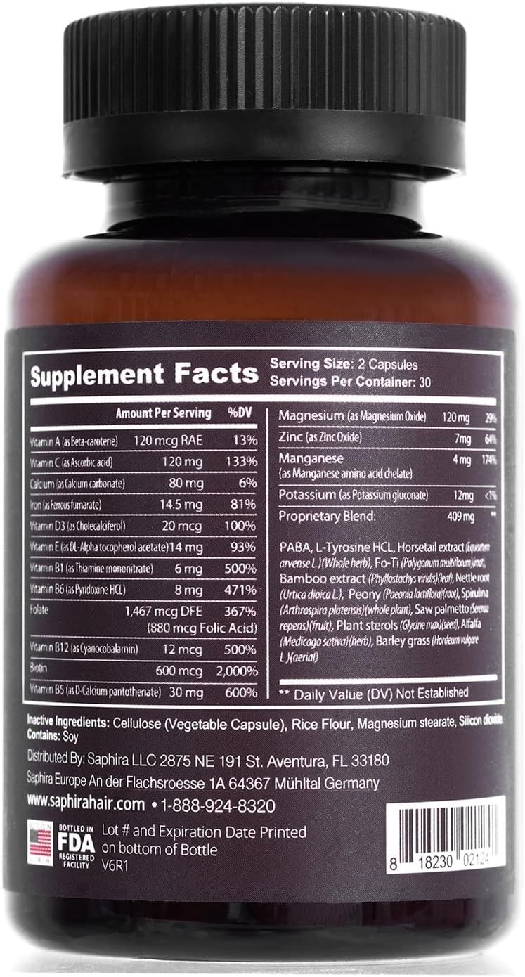 Saphira Glossy Blonde Hair Vitamins with Magnesium and Iron - 60 Capsules, 30 Day Supply for Blonde, Bleached, and Highlighted Hair