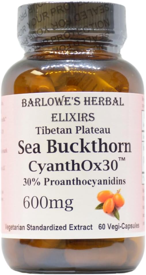 Sea Buckthorn Extract Capsules | CyanthOX 30™ | 600mg per Capsule | Skin, Immune, & Digestive Support | 60 Vegan Capsules | Glass Bottled Formula by Barlowe's Herbal Elixirs