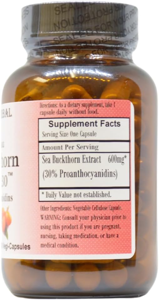 Sea Buckthorn Extract Capsules | CyanthOX 30™ | 600mg per Capsule | Skin, Immune, & Digestive Support | 60 Vegan Capsules | Glass Bottled Formula by Barlowe's Herbal Elixirs