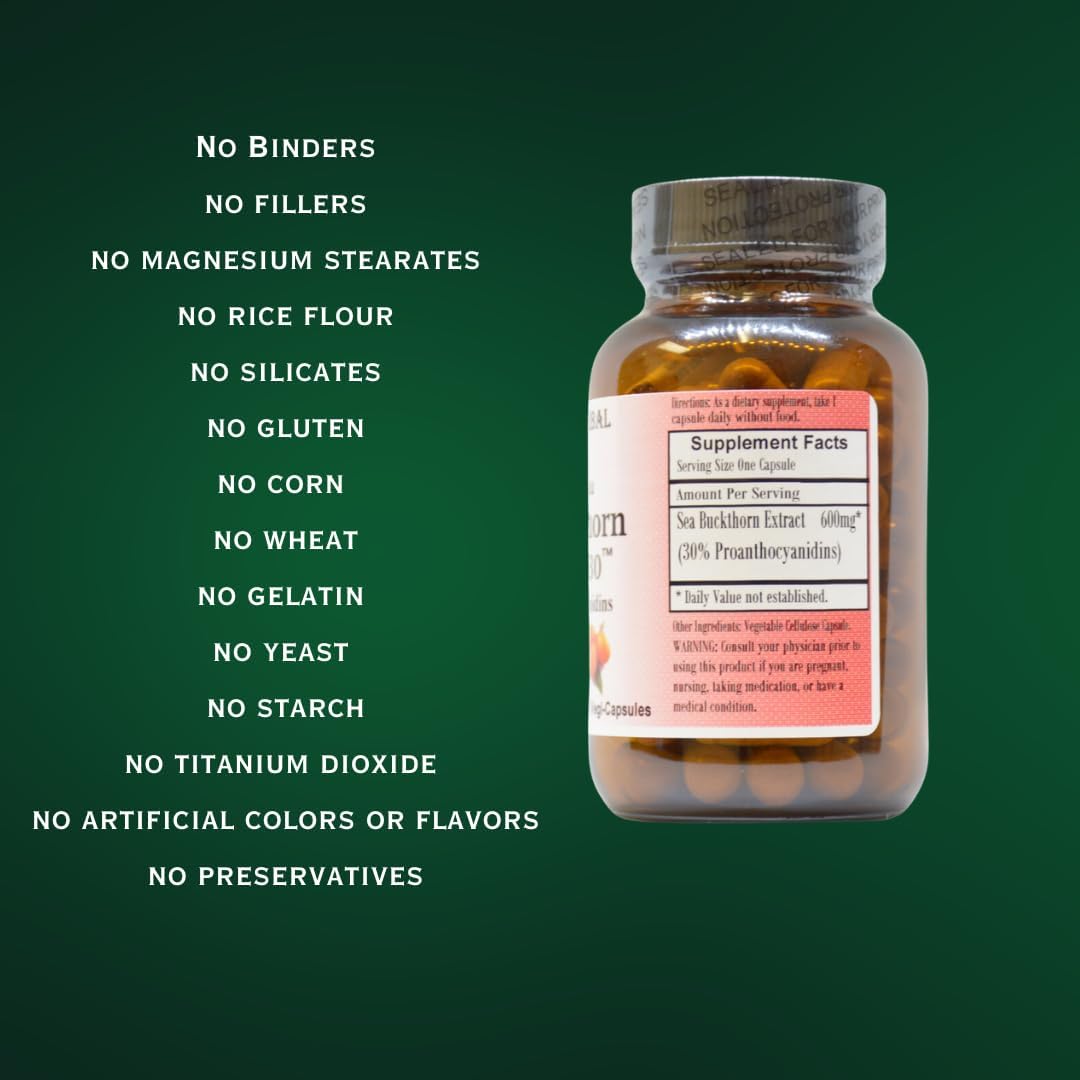 Sea Buckthorn Extract Capsules | CyanthOX 30™ | 600mg per Capsule | Skin, Immune, & Digestive Support | 60 Vegan Capsules | Glass Bottled Formula by Barlowe's Herbal Elixirs