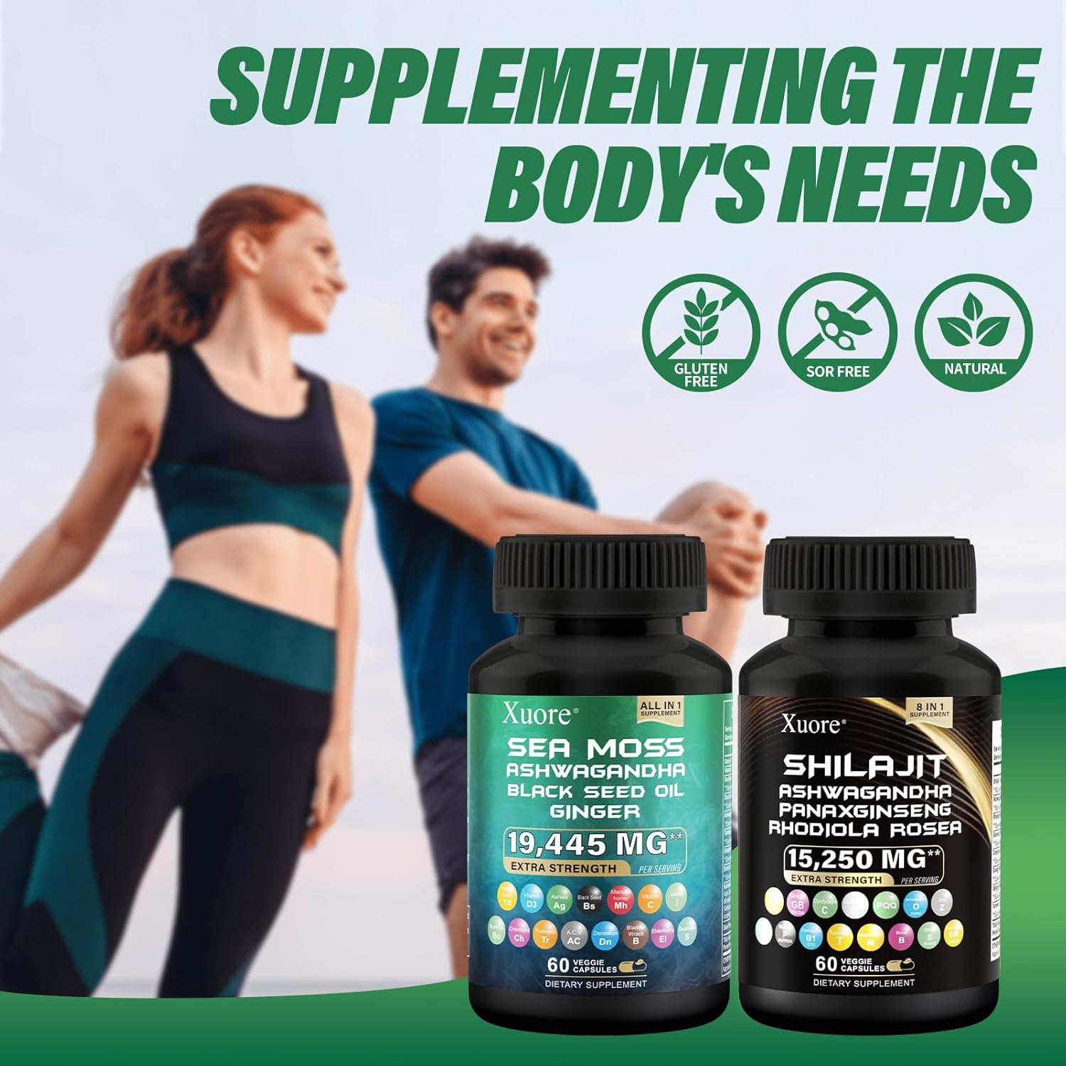 Sea Moss, Black Seed Oil, Ashwagandha, Ginger, Shilajit, Rhodiola Rosea, Panax Ginseng Capsules Bundle - 120 Capsules.