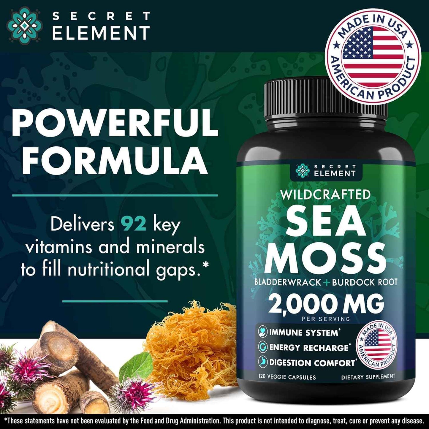 Sea Moss Capsules - Irish Sea Moss Advanced with Burdock Root, Bladderwrack & Muira Puama for Immunity, Gut, & Energy - Superfood Sea Moss Supplements w/Raw Sea Moss Powder (2 Pack)