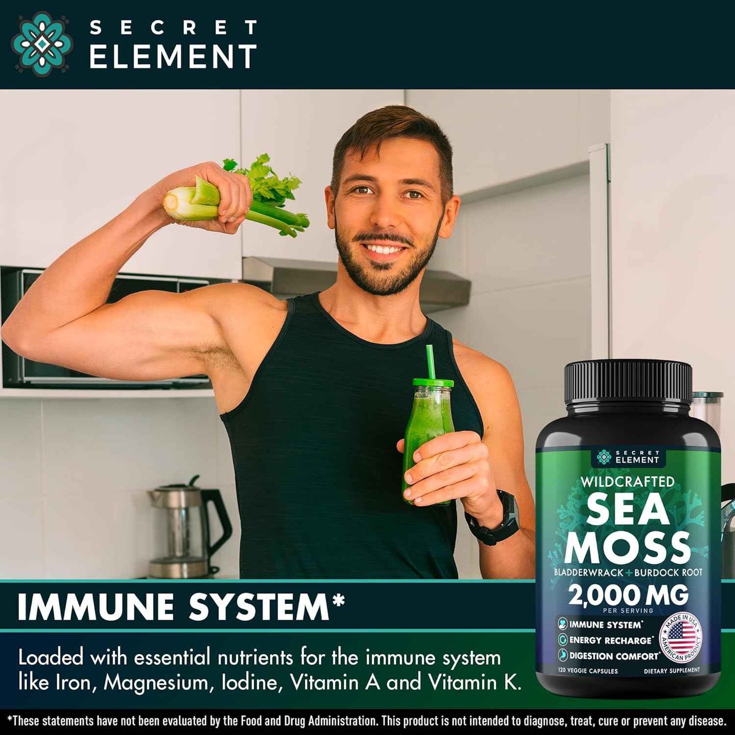 Sea Moss Capsules - Irish Sea Moss Advanced with Burdock Root, Bladderwrack & Muira Puama for Immunity, Gut, & Energy - Superfood Sea Moss Supplements w/Raw Sea Moss Powder (2 Pack)