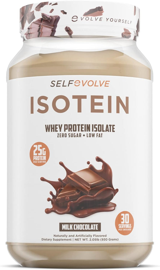 selfevolve Isotein Isolate Protein Powder - Milk Chocolate Flavor, 2lbs - 25g Whey Isolate Protein for Post Workout Recovery - No Added Sugar, Low Fat