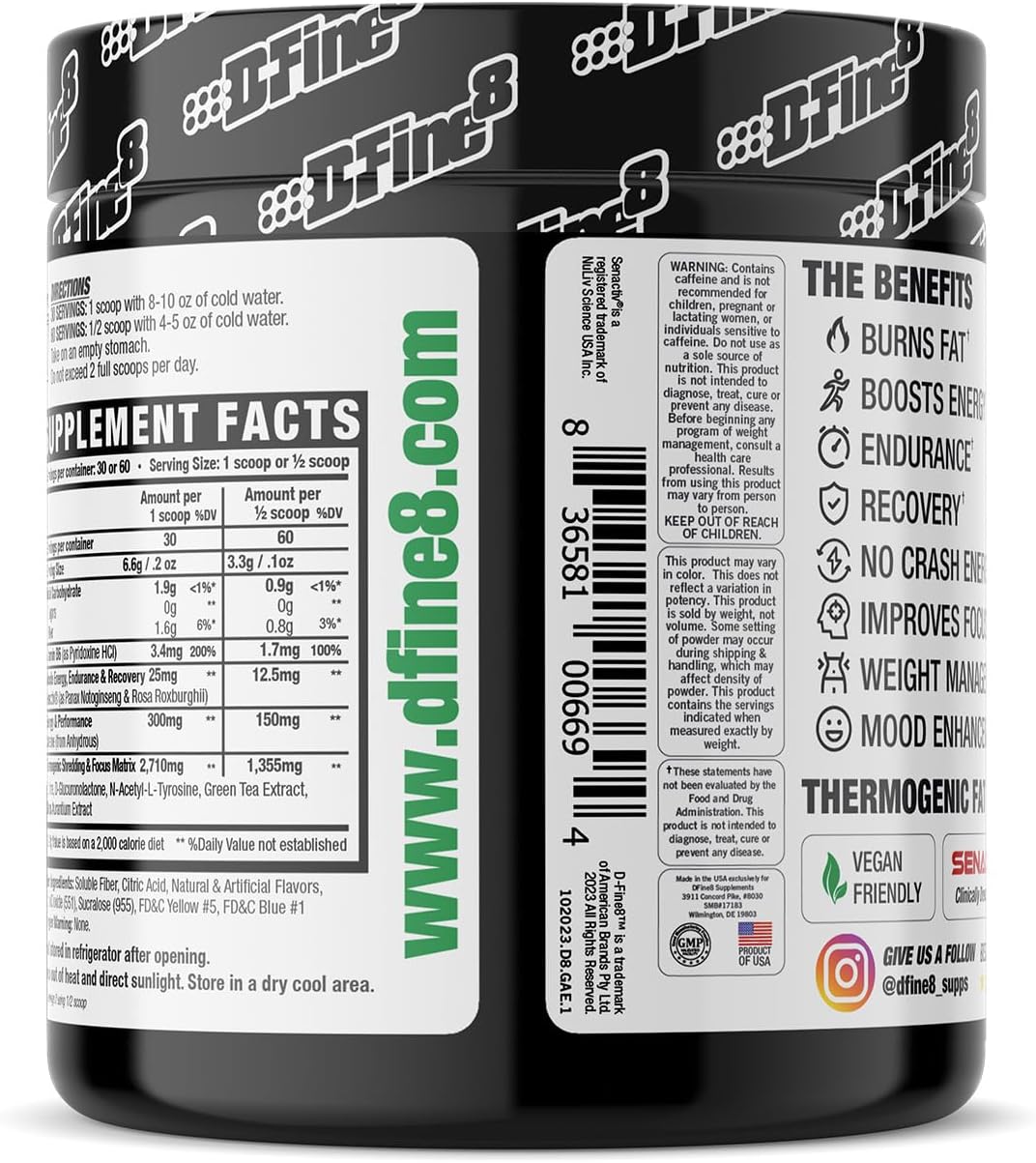 Senactiv Infused Thermogenic Pre-Workout Powder, Boost Energy & Focus, Sugar-Free, 300mg Caffeine, N-Acetyl-L-Tyrosine, Green Apple Flavor