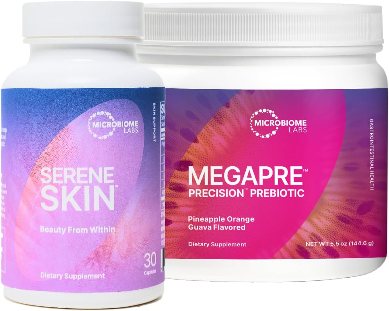 SereneSkin Clear Skin Probiotic & MegaPre Prebiotic Bundle for Healthy Skin & Gut (30 Capsules + 2.1oz Powder)