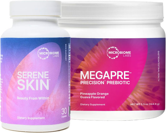 SereneSkin Clear Skin Probiotic & MegaPre Prebiotic Bundle for Healthy Skin & Gut (30 Capsules + 2.1oz Powder)