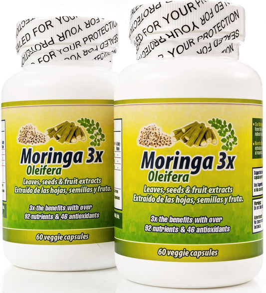 Set de 2 frascos de Capsulas de Moringa Nutrisalud con Triple Acción - Proteínas, Vitaminas y Minerales - Extracto de Planta, Fruta y Semillas
