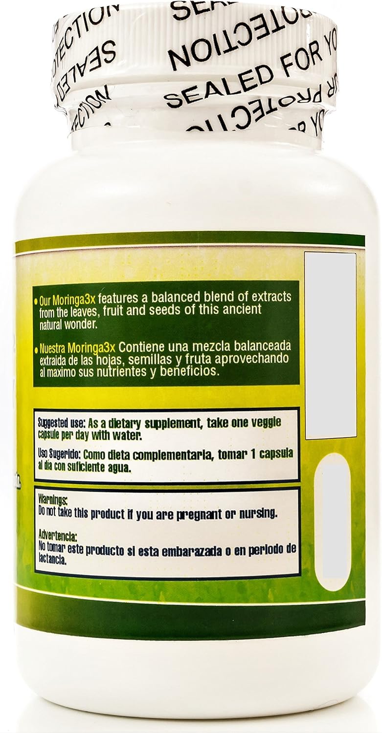 Set de 2 frascos de Capsulas de Moringa Nutrisalud con Triple Acción - Proteínas, Vitaminas y Minerales - Extracto de Planta, Fruta y Semillas