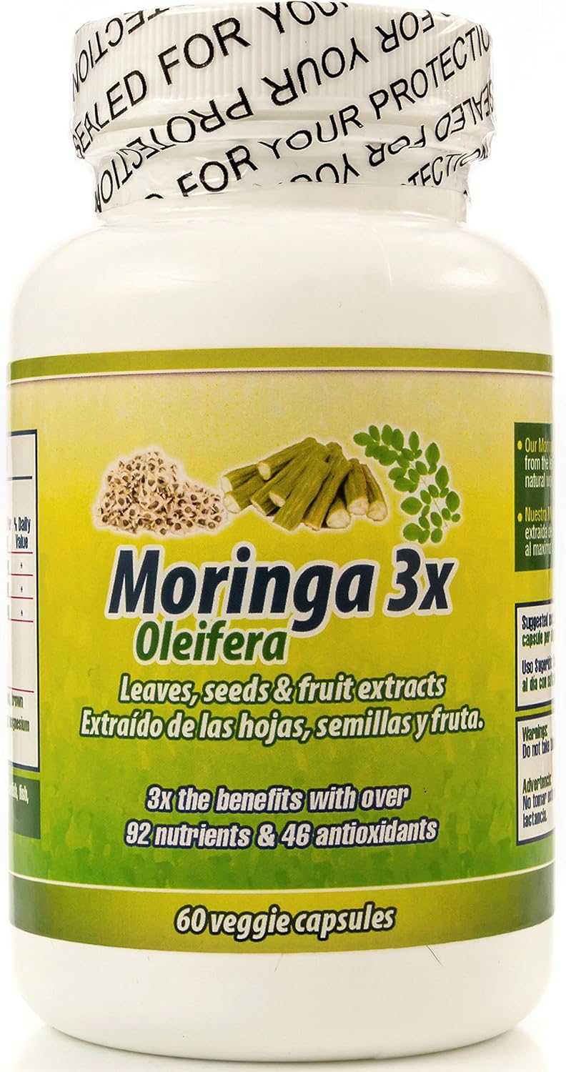 Set de 2 frascos de Capsulas de Moringa Nutrisalud con Triple Acción - Proteínas, Vitaminas y Minerales - Extracto de Planta, Fruta y Semillas