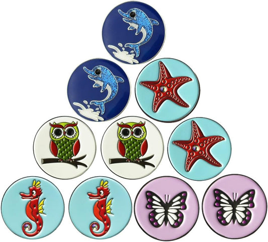 Set of 10 Golf Ball Markers with Various Patterns - Made with Soft Enamel Technique