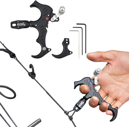 SHARROW Archery Bow Release Aids - 3 & 4 Finger Automatic Thumb Trigger Caliper with 360 Degree Rotation Clamp - Compound Bow Accessories