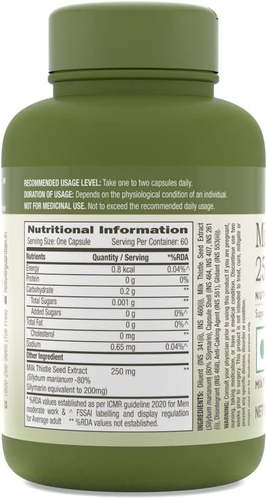 Sheltr Herbal Plus Milk Thistle Capsules - 60 Count - 250mg - Single Pack