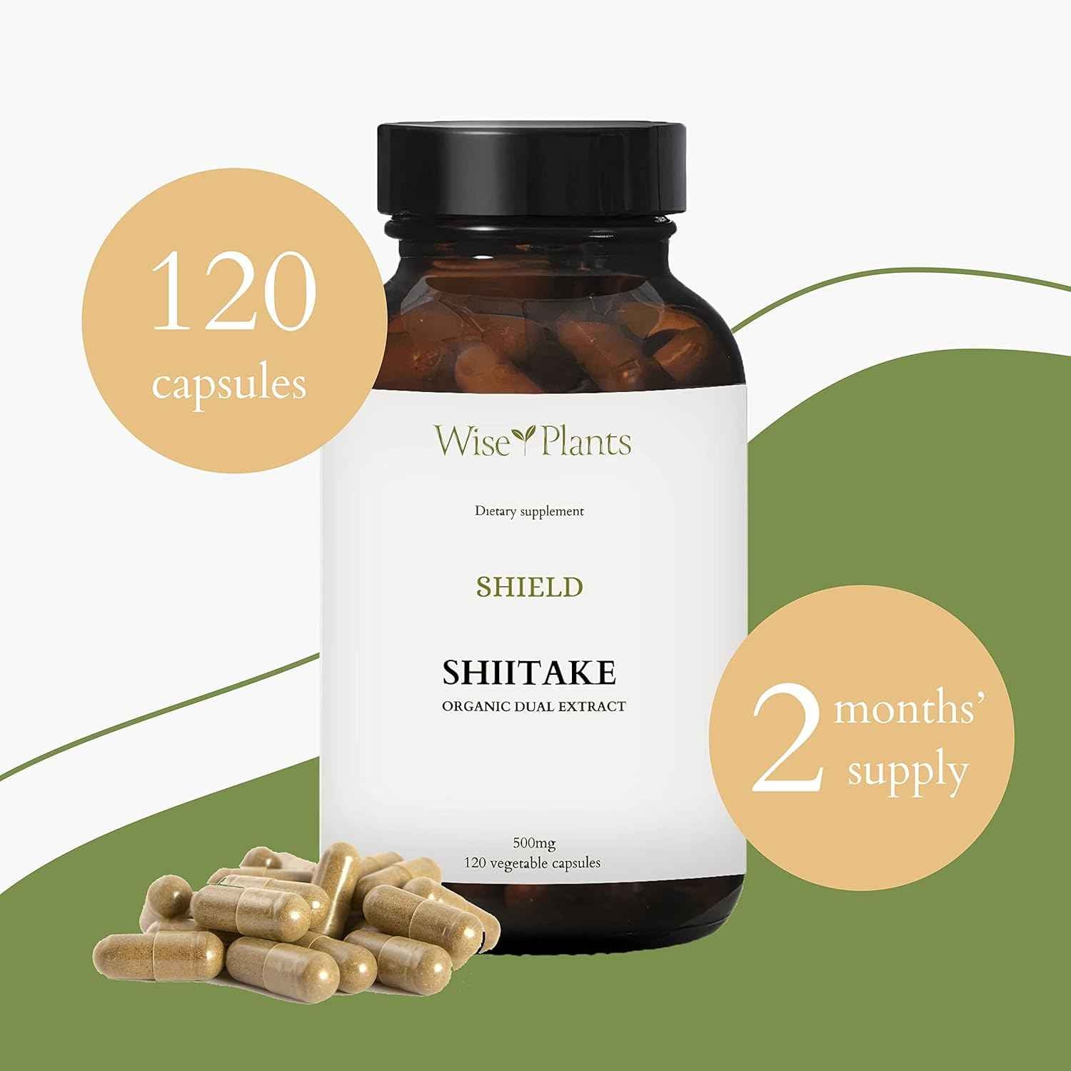 Shiitake Mushroom Supplement. Dual Extract, Pure Fruiting Body, 30% Polysaccharides, 500 mg, 60-Day Supply. Can Support Healthy Immune Function and Promote Heart Health.