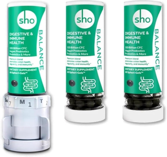 SHO Balance Prebiotic & Probiotic Supplement - 100 Billion CFU for Digestive Health &  Slimming Formula  - Vegan - 2 Refill Bottles Included