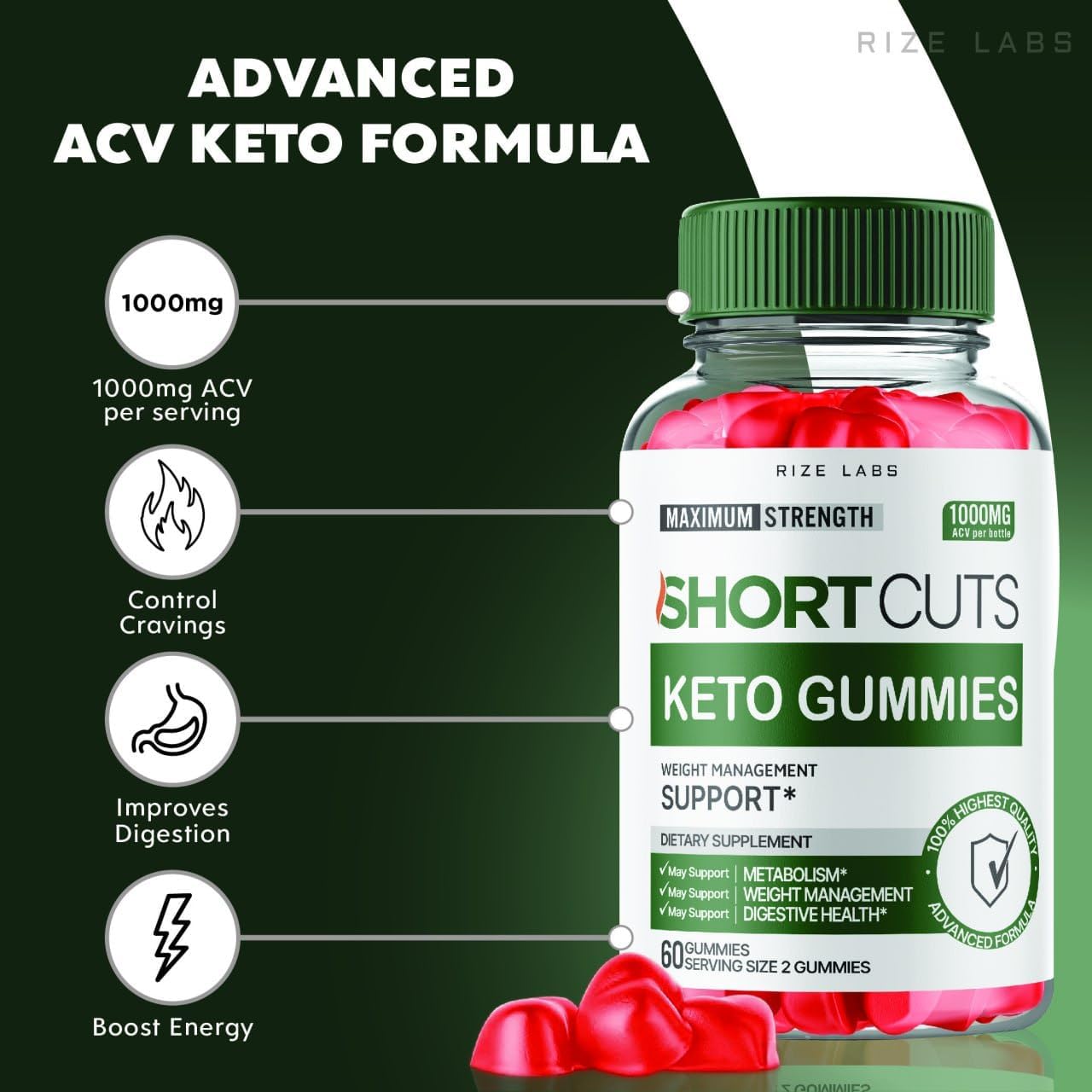Shortcuts Keto Gummies with ACV for Advanced  Slimming Formula  and Energy Boost - 60 Gummies