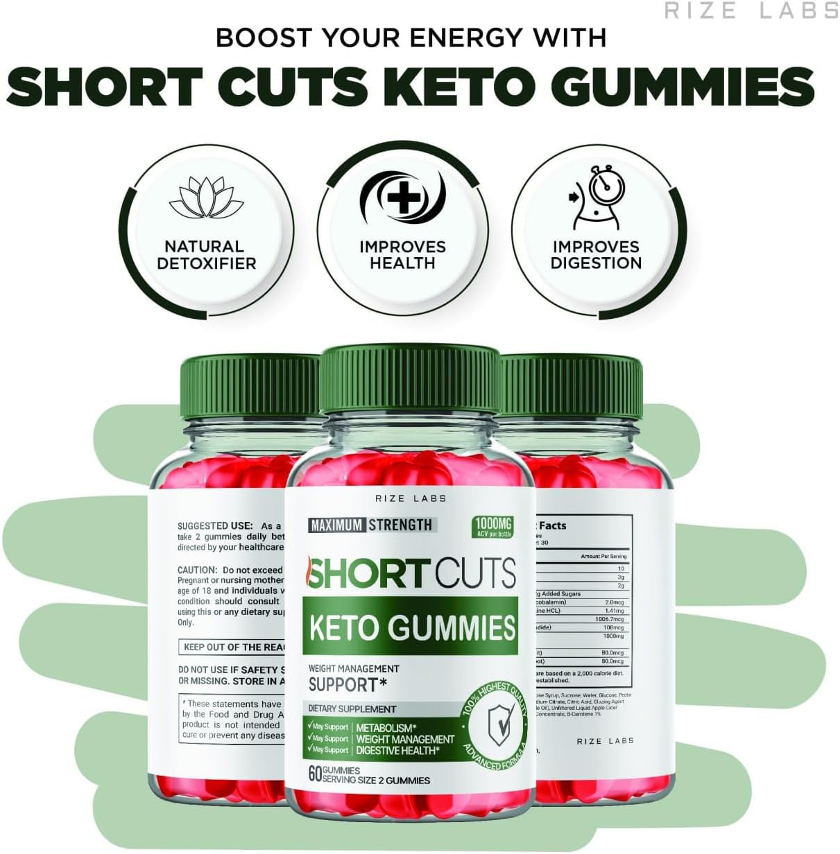Shortcuts Keto Gummies with ACV for Advanced  Slimming Formula  and Energy Boost - 60 Gummies