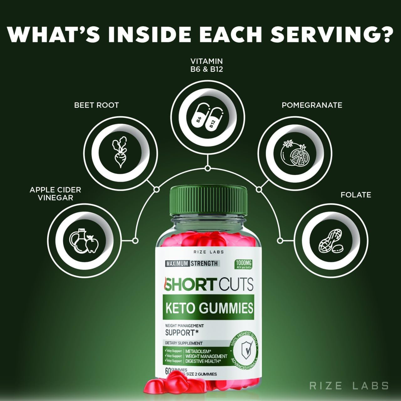 Shortcuts Keto Gummies with ACV for Advanced  Slimming Formula  and Energy Boost - 60 Gummies