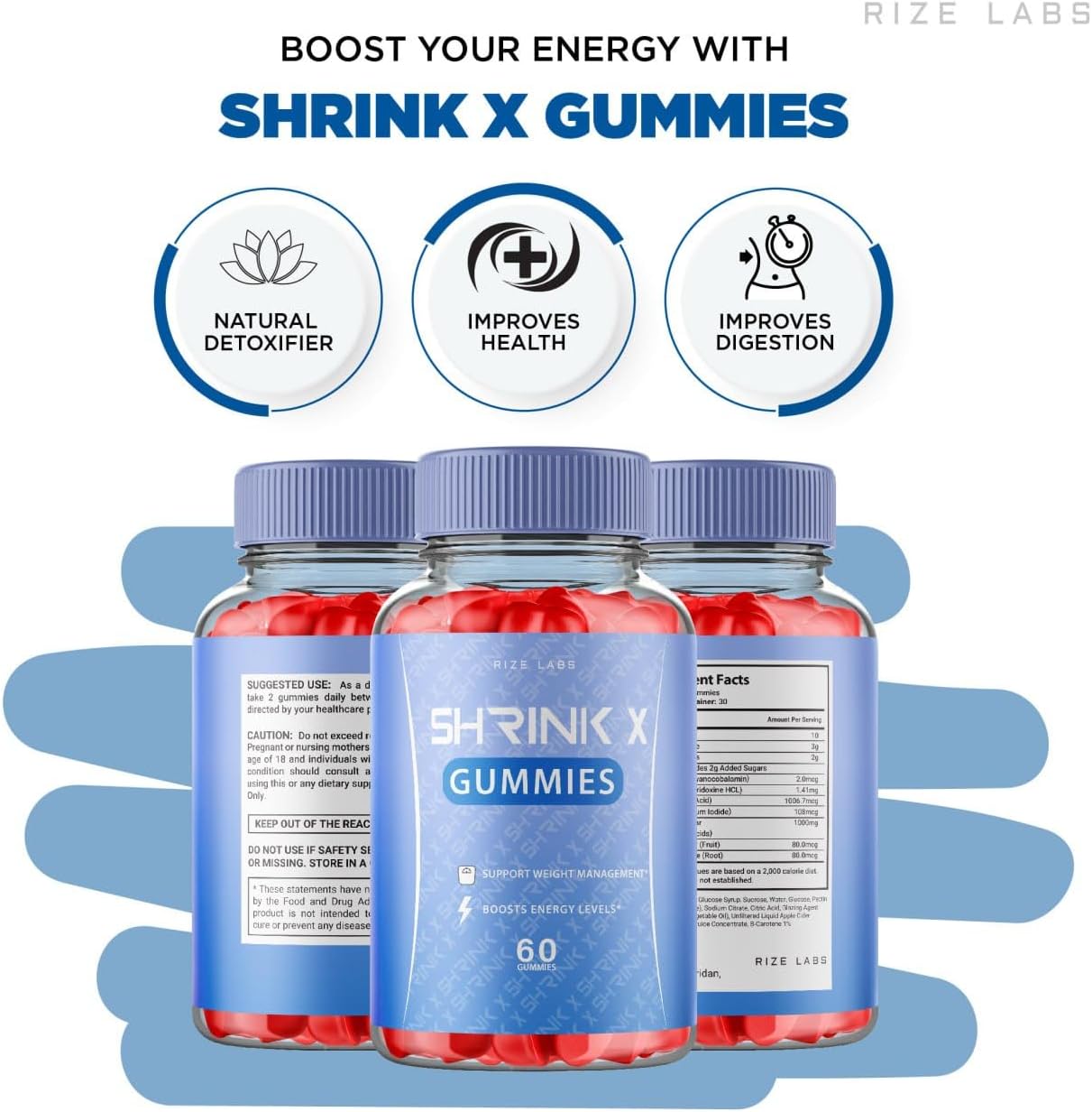 Shrink X Gummies 5 Pack -  Slimming Formula  & Keto ACV Supplement - Maximum Strength Belly Fat Gomitas - 300 Gummies