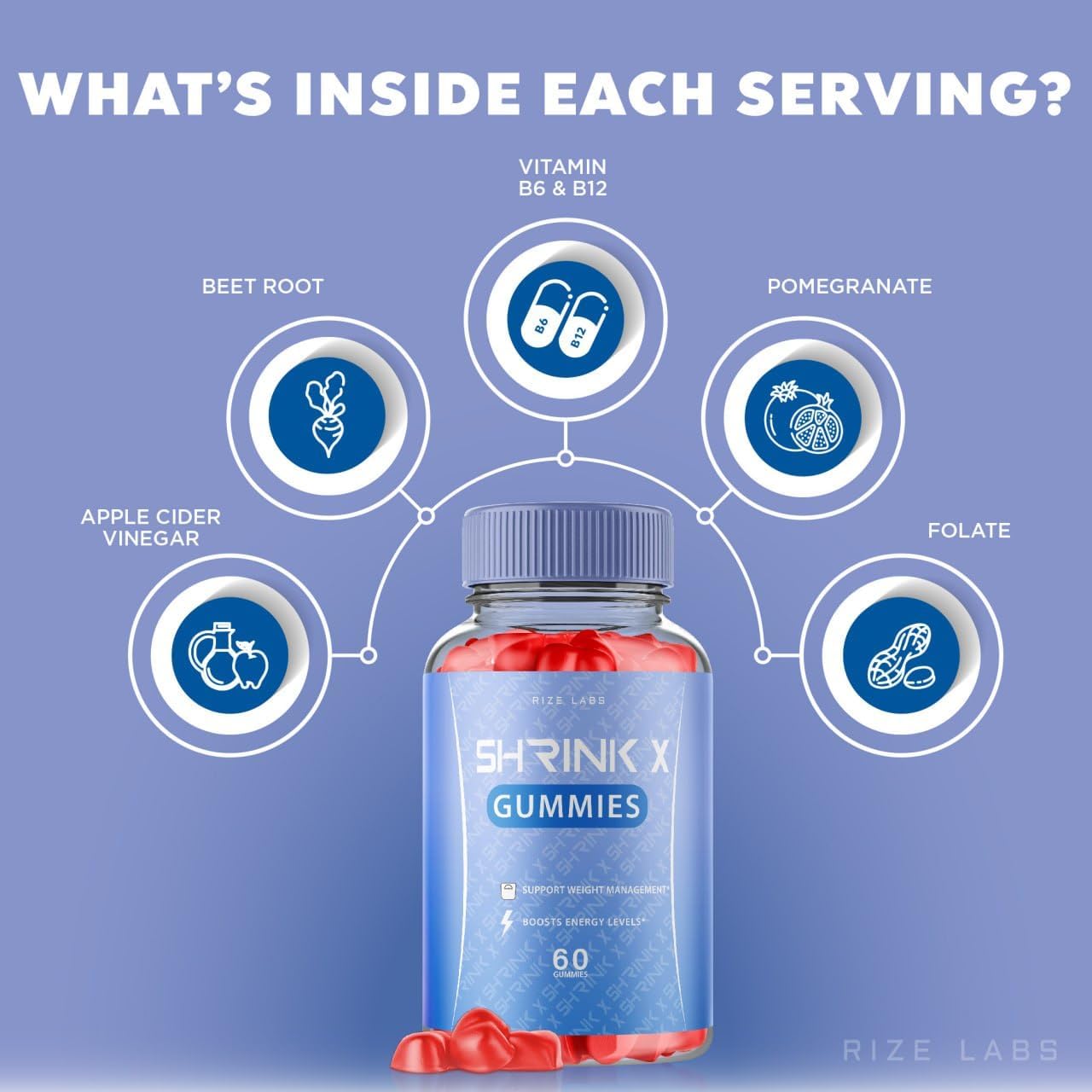 Shrink X Gummies 5 Pack -  Slimming Formula  & Keto ACV Supplement - Maximum Strength Belly Fat Gomitas - 300 Gummies