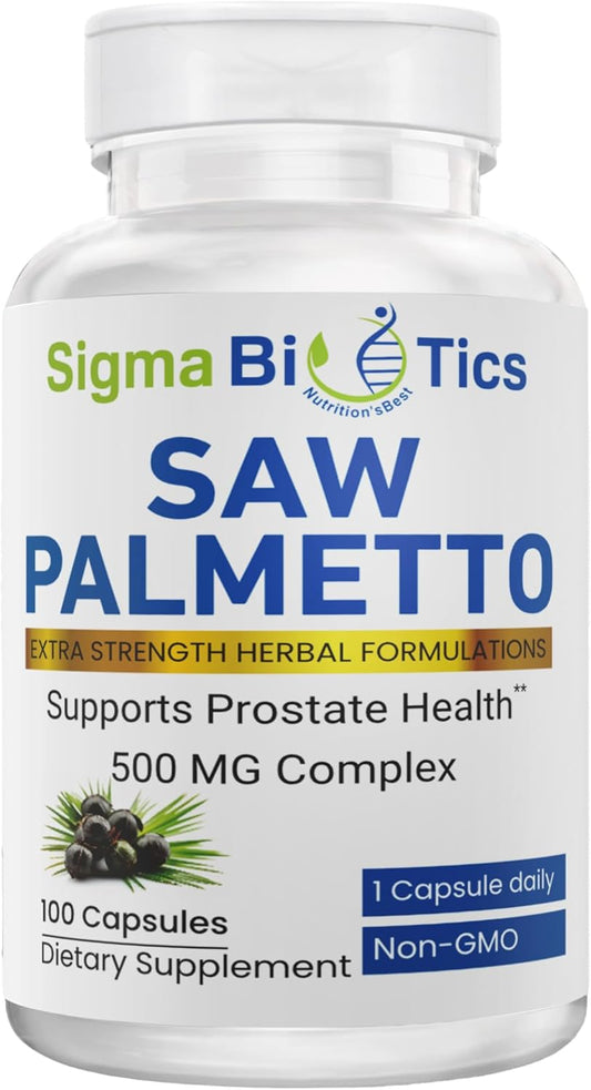 SigmaBiotics Men's Saw Palmetto Supplement - 500mg with 45% Extract - Prostate & Hormone Balance Support - Non-GMO - 100 Capsules