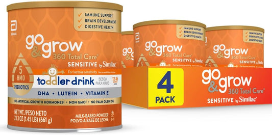 Similac Toddler Nutritional Drink Powder with 5 HMOs, 23.3 Oz (Pack of 4) - Sensitive Formula for Total Care
