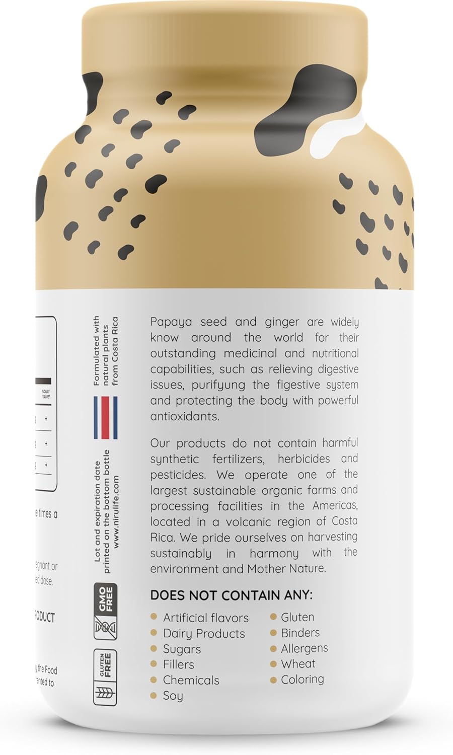 Single Origin Papaya Ginger Capsules for Digestive Support, Detox, & Metabolism Boost - 90ct 500mg Caps - Niru Life