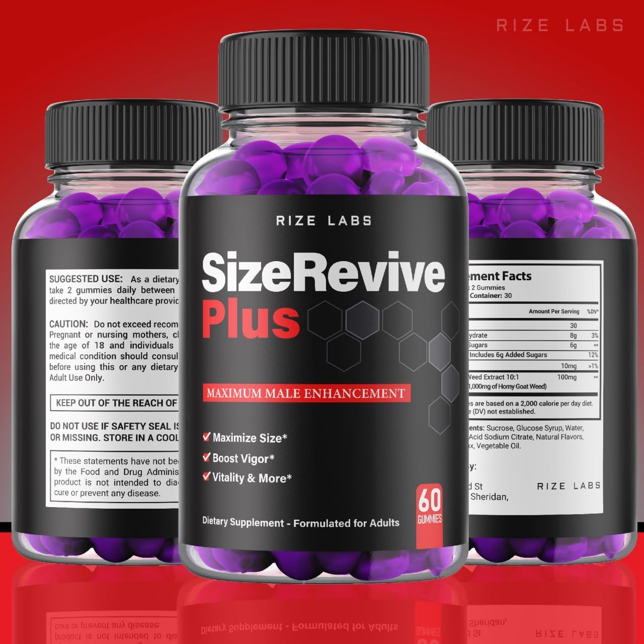 Size Revive Plus Gummies for Men by Rize Labs - 2 Pack of Premium Male Formula for Active Lifestyle - 120 Gummies