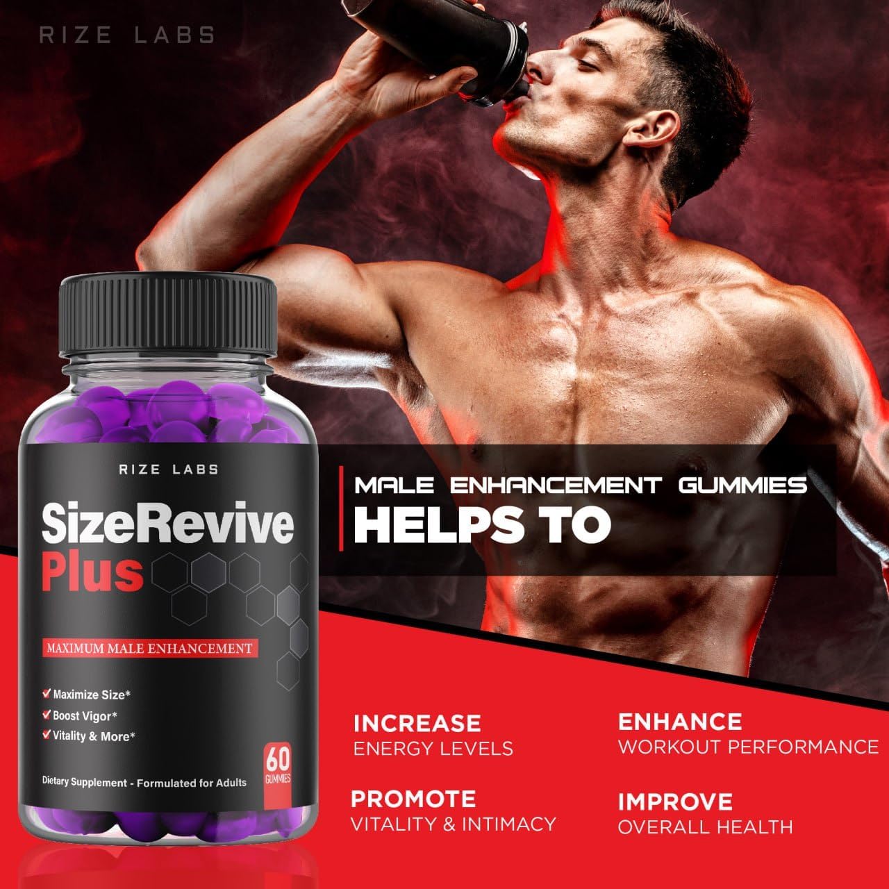 Size Revive Plus Gummies for Men by Rize Labs - 2 Pack of Premium Male Formula for Active Lifestyle - 120 Gummies