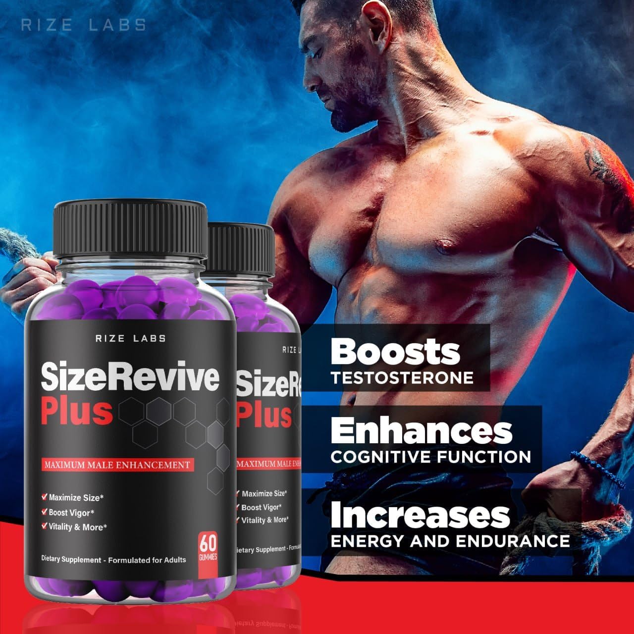 Size Revive Plus Gummies for Men by Rize Labs - 2 Pack of Premium Male Formula for Active Lifestyle - 120 Gummies