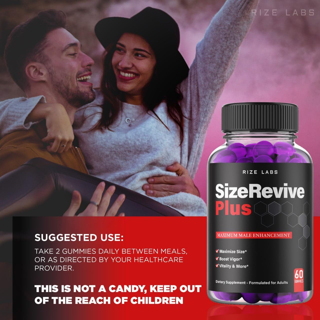 Size Revive Plus Gummies for Men by Rize Labs - 2 Pack of Premium Male Formula for Active Lifestyle - 120 Gummies