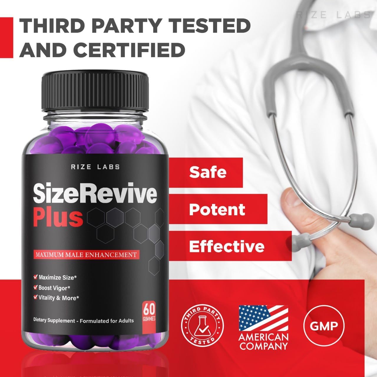 Size Revive Plus Gummies for Men by Rize Labs - 2 Pack of Premium Male Formula for Active Lifestyle - 120 Gummies