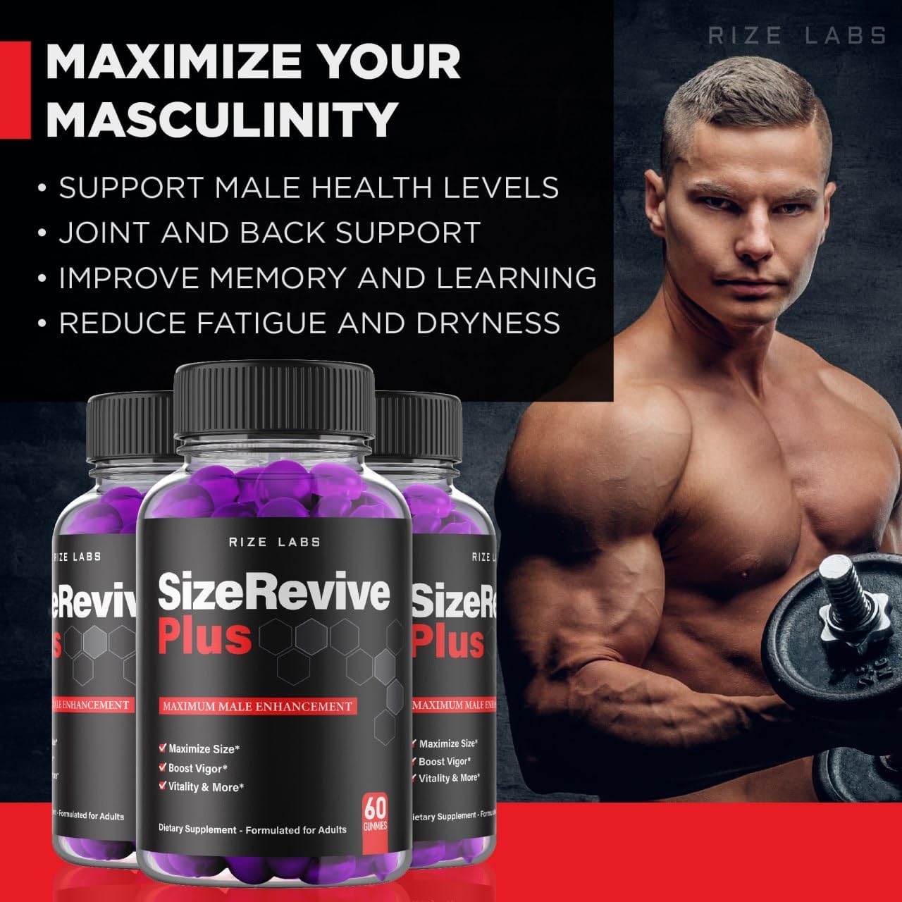 Size Revive Plus Gummies for Men by Rize Labs - 2 Pack of Premium Male Formula for Active Lifestyle - 120 Gummies