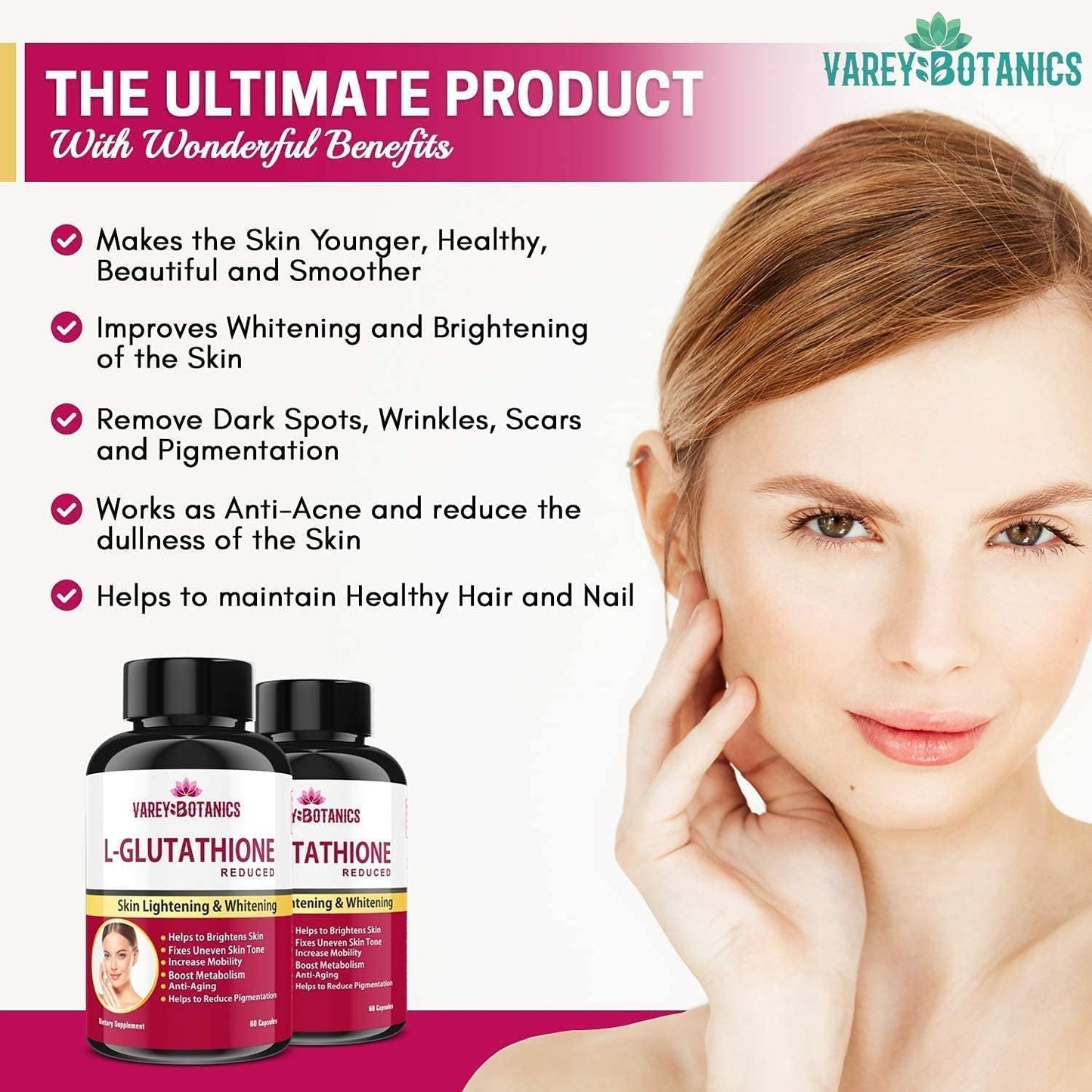 Skin Lightening Capsules with L-Glutathione, Vitamin C & E, Biotin, and Grape Seed Extract - 1000mg - 60 Capsules for Men and Women