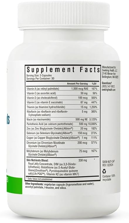 Skin Nutrient Supplement with Vitamins A and E, Antioxidant and Multivitamin Support, Royal Jelly (90 Capsules)