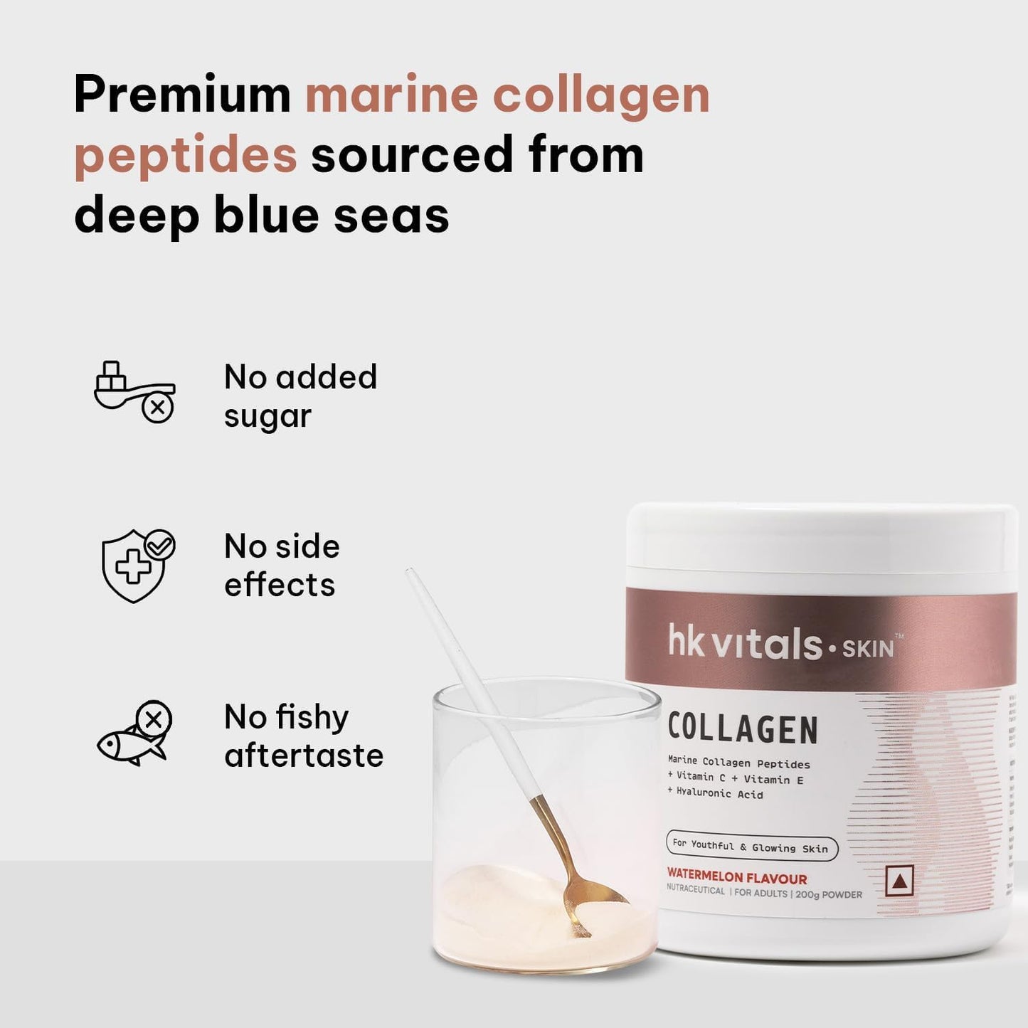 Skin Radiance Marine Collagen Supplement with Watermelon Flavor - 200g, Infused with Vitamin C, E, and Sodium Hyaluronate for Healthy Skin, Hair, and Nails