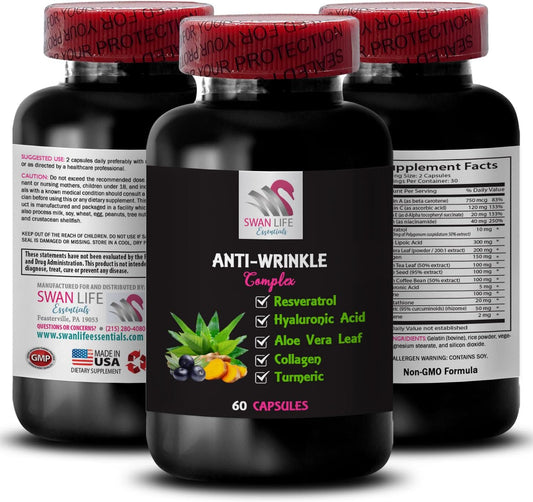 Skin Vitality Anti-Wrinkle Complex with Green Coffee Bean Benefits, Hydration Boost, Antioxidant Protection - Silky Smooth Formula with Turmeric Power and Glycine - Resilience Support - 60 Capsules