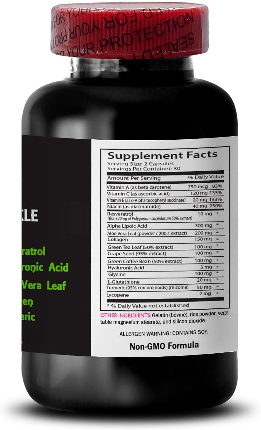 Skin Vitality Anti-Wrinkle Complex with Green Coffee Bean Benefits, Hydration Boost, Antioxidant Protection - Silky Smooth Formula with Turmeric Power and Glycine - Resilience Support - 60 Capsules